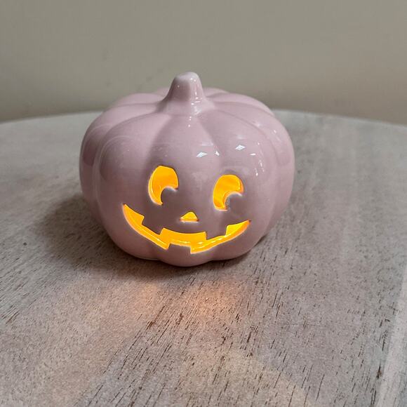 Set Of 3 Martha Stewart Pink Ceramic Led Light Up Jack O Lantern Pumpkins New - Picture 11 of 16